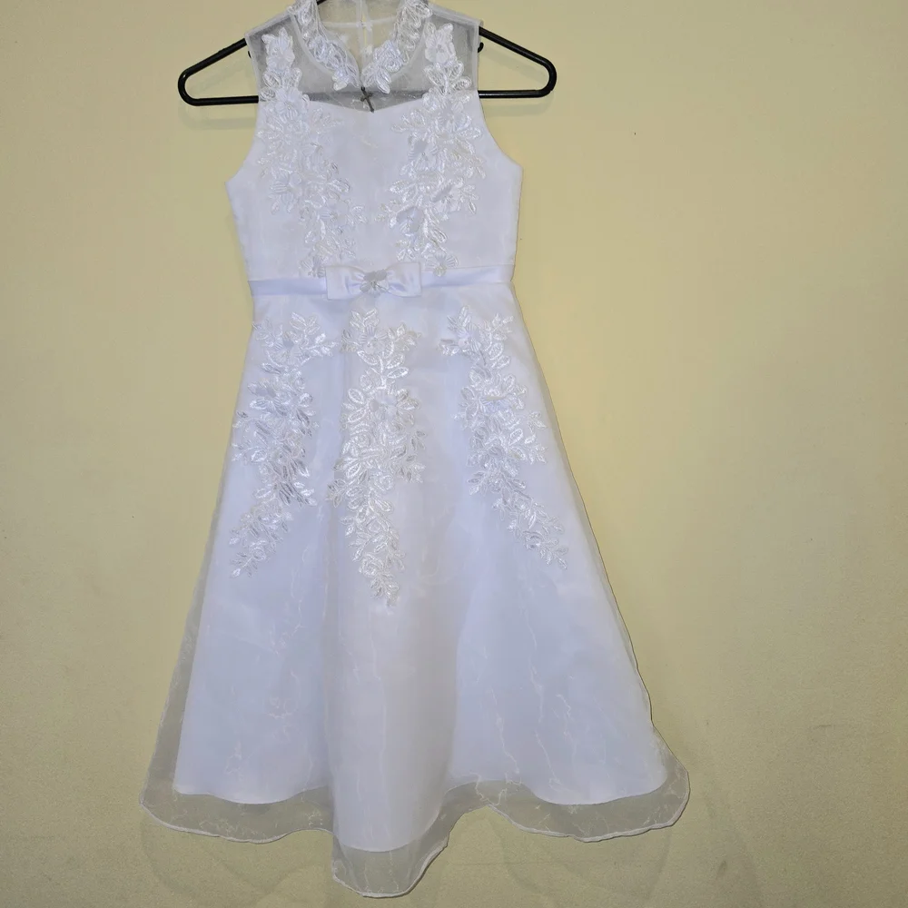 Bonnie Jean White Floral Embroidered Dress First Communion Flower Girl Dress